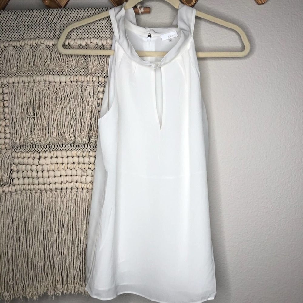 Ecru Sleeveless Halter Tank Top White Blouse